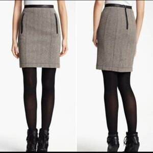Burberry Brit Herringbone Tweed Skirt with Leather Trim sz 6